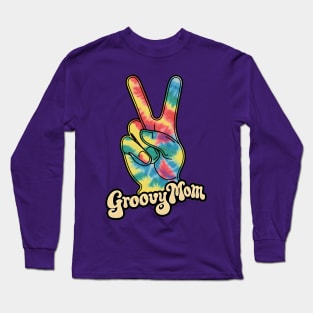 "Groovy Mom Peace Sign Hand Tie-Dye" - Retro Cute Hipster Long Sleeve T-Shirt